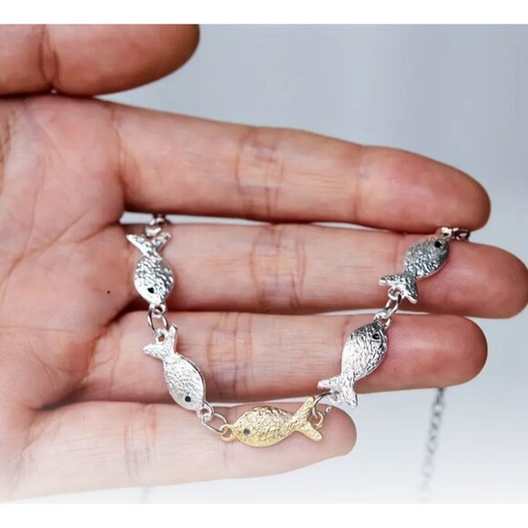Charming Gold Silver Fish Necklace Fishing - Picture 6 of 8
